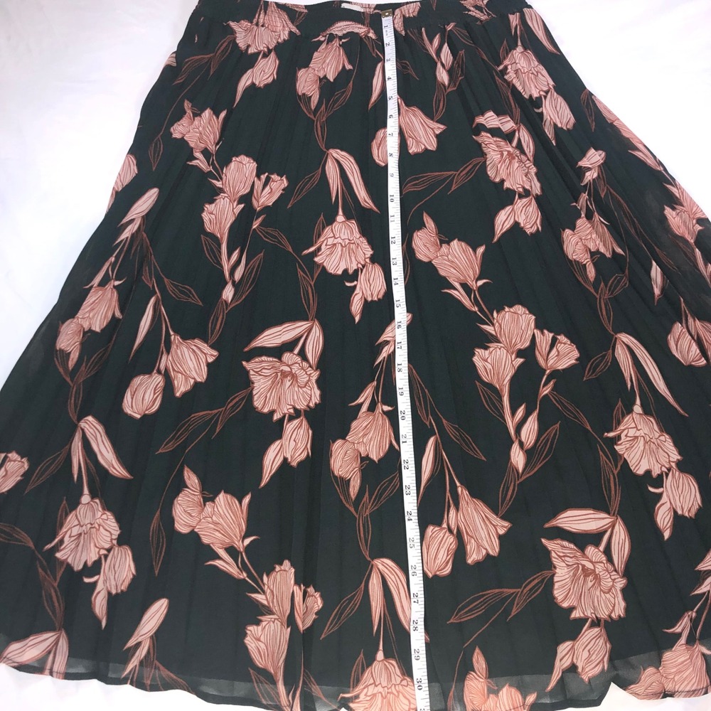 A New Day Green Pink Floral Pleated Midi Skirt Elastic Waist L RN17730 - Picture 3 of 11